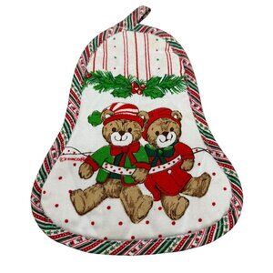 Vintage Franco Christmas Pot Holder With Teddy Bears & Striped Border READ